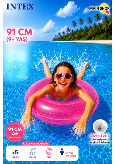 Mainshop Intex Fosforlu Büyük Boy Deniz Simidi 91 Cm 9+ Yaş Yetişkin - Çocuk Havuz Simidi M- 59262
