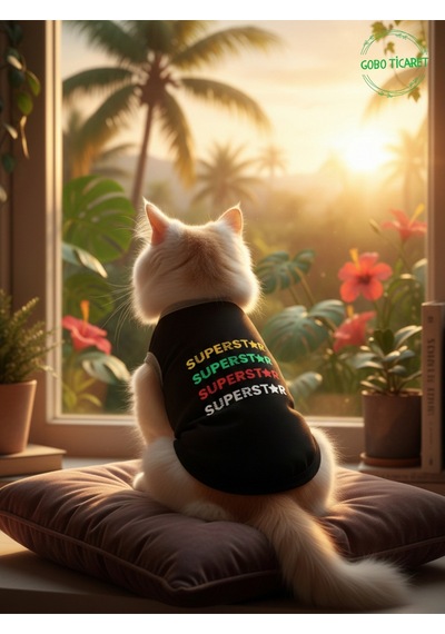 Siyah Superstar Yazılı Kedi Ve Köpek Kıyafeti Tişörtü Elbisesi Medium/m/beden 2