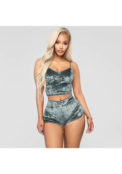 Ece's Design Kadife Pijama Takımı Şort 2'li Set Yumuşak Ev Giyim Loungewear W2001 Gri