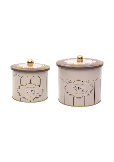 Evle Retro  Topuz Kulplu Metal Saklama Kabı 2'Li Set 17.5 x 15.5 CM 14 x 12.5 CM Çok Renkli