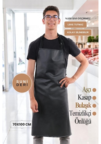Suni Deri Su Geçirmez Bulaşıkçı Önlüğü Aşçı Önlüğü Kasap Önlüğü Temizlikçi Önlüğü Siyah