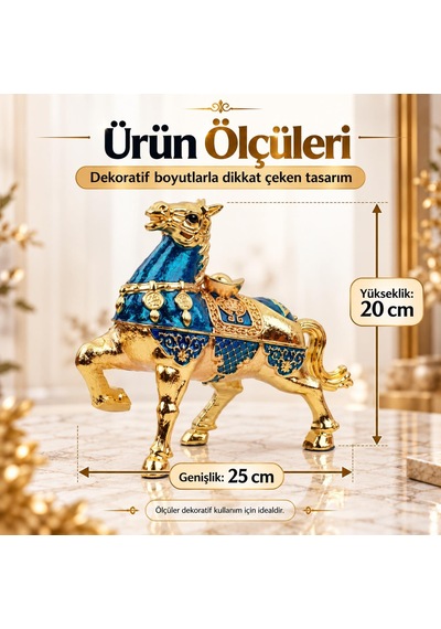 Lüks Alaşım Metal At Figürlü Kapaklı Dekoratif Küllük Ve Takı Saklama Kutusu Metal Biblo 25 X 20 Cm 78184033