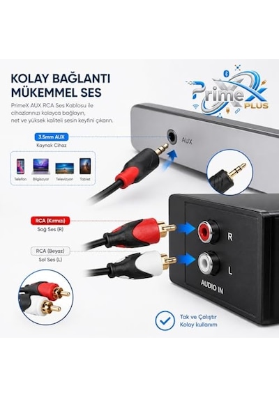 Tr Px-aux15r 1.5 Metre 3.5mm Aux To 2 Rca Ses Kablosu, Telefon Laptop Pc Tablet Ses Çıkışını Amfi Hoparlör Tv Ses