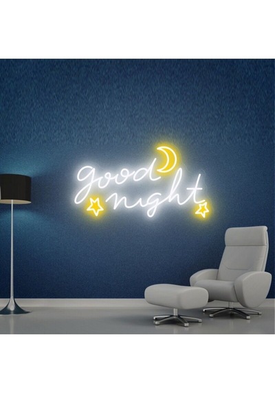 Good Nıght Yazılı Ve Şekilli Neon Tabela Beyaz