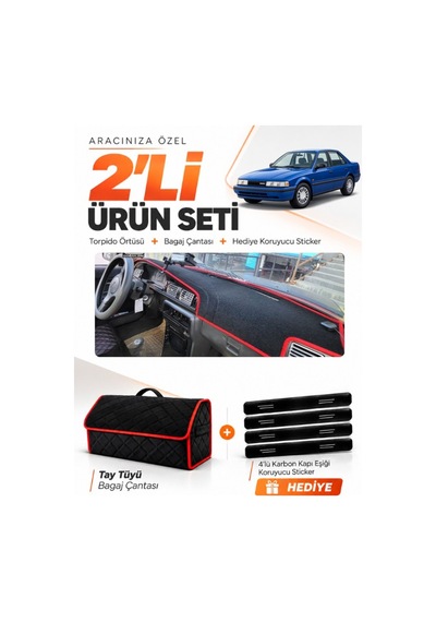 E-biz Mazda 626 Gd 1987-1991 Uyumlu Torpido Örtüsü + Tay Tüyü Çanta - Siyah-kırmızı - Ma008