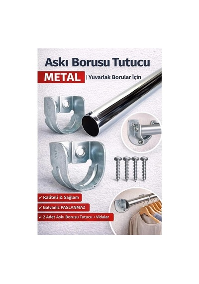 Krom Oval Boru Askı Flanşı Gardırop Dolap İçi Askılık Aparatı Mobilya Uyumlu 2 Adet Set Diğer
