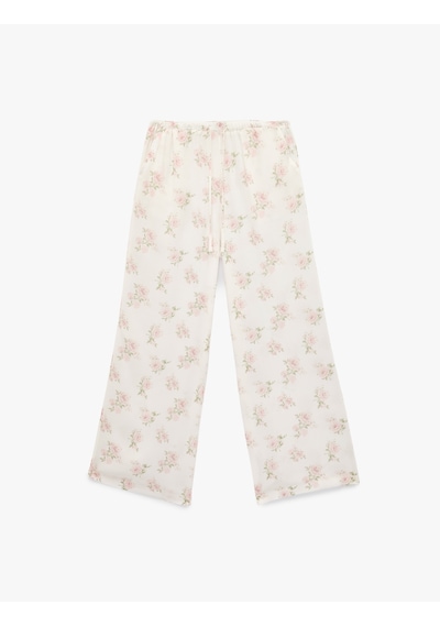 Koton Beli Lastikli Cepli Çiçek Desenli Viskon Pijama Altı Ekru Desenli 6slk50008mw