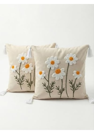2 Adet 40x40 Cm Punch Papatya Desenli Gizli Fermuarlı Kırlent Kılıfı Dekoratif Yastık Kılıfı Salon Oturma Odas Diğer