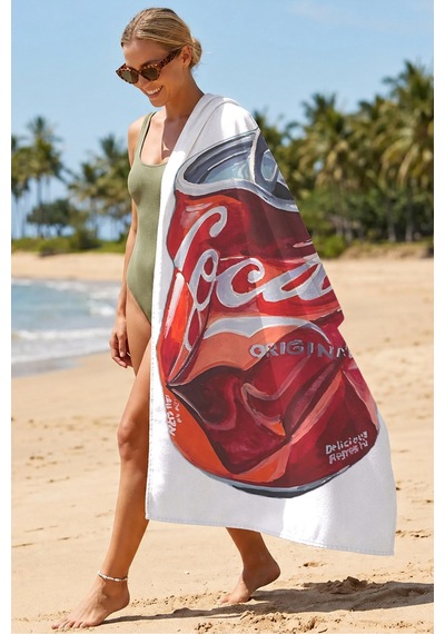 Kutu Kola Pop Art Plaj Havlusu - Kırmızı Modern İçecek Temalı Hızlı Kuruyan Mikrofiber Havlu Çok Renkli
