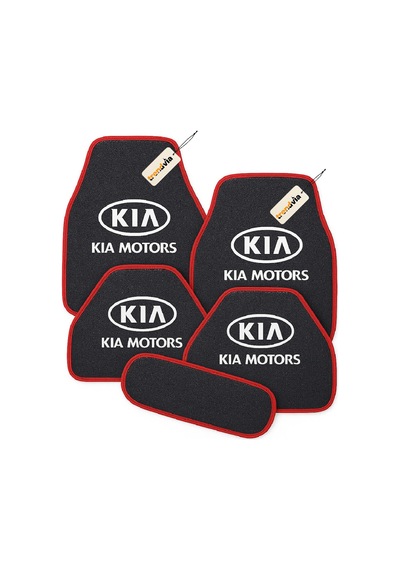 Kia Motors Logolu Antrasit Kırmızı Oto Halı Paspas Seti 5 Parça Kaymaz, Yıkanabilir, Şık Tasarım