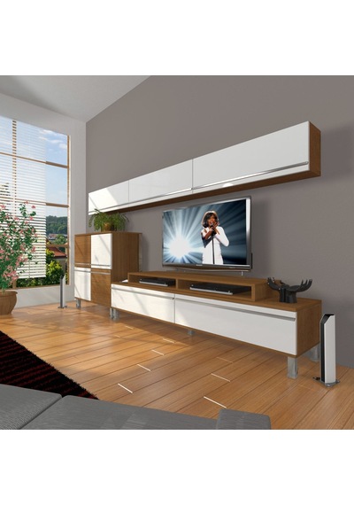 Decoraktiv Ekoflex 8 Mdf Krom Ayaklı Tv Ünitesi Tv Sehpası - Ceviz Beyaz Ahşap - Beyaz Decoraktiv Ekoflex 8 Mdf Krom Ayaklı Tv Ünitesi Tv Sehpası - Ceviz Beyaz Ahşap - Beyaz