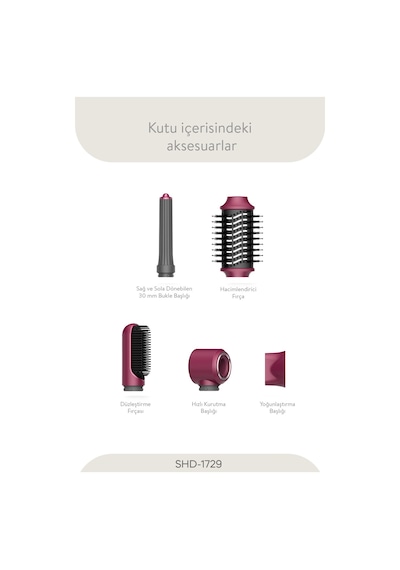 Pro Compact Uzun Multi-styler Hava Üfleme 5in1 Saç Şekillendirici Bldc Shd-1729 Royal Gilded Red Bordo
