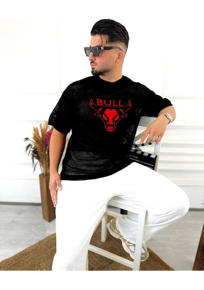 T-shirt Nefes Alabilen Terletmez Pamuklu Fileli Tişört Oversize Tshirt Bull Siyah