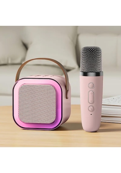 Mini Kablosuz Bluetooth Karaoke Hoparlör Kareoke Makinesi Pembe