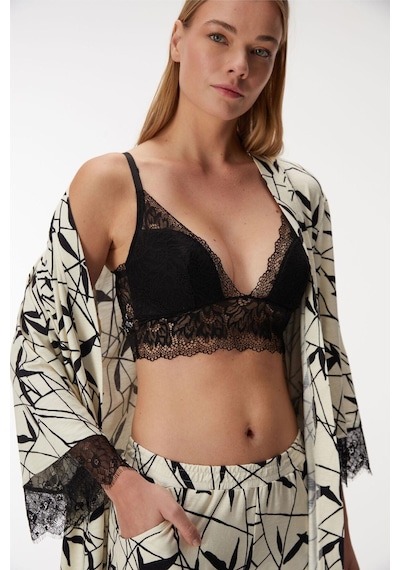 Anıl Kadın Sabalıklı Dantel Detaylı Braletli Pijama Takım Siyah