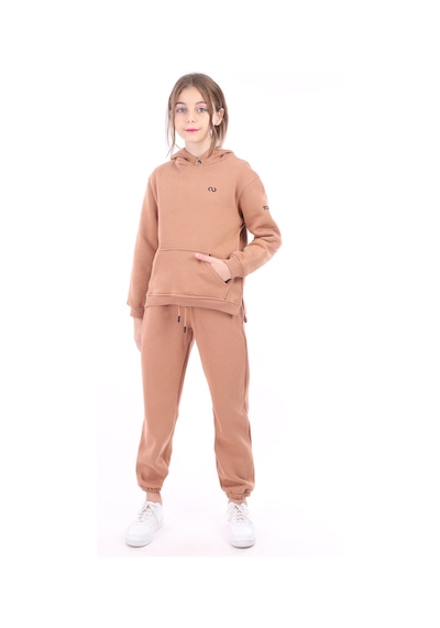 Kız Çocuk Oversize Kapüşonlu Cepli Nakış Baskılı Yırtmaçlı Sweatshirt - 3 İplik Şardonlu Kahverengi Kız Çocuk Oversize Kapüşonlu Cepli Nakış Baskılı Yırtmaçlı Sweatshirt - 3 İplik Şardonlu Kahverengi