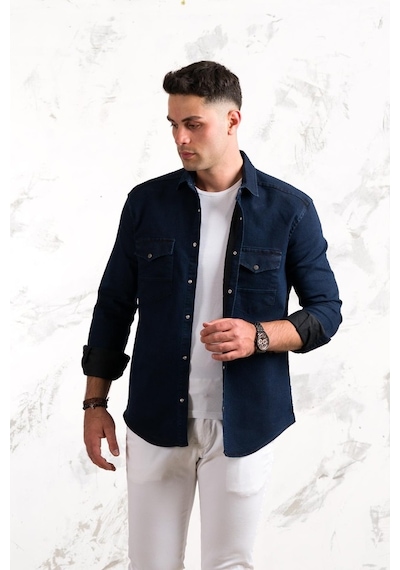 Regular Fit Çift Cepli Renkli Erkek Pamuklu Kot Gömlek