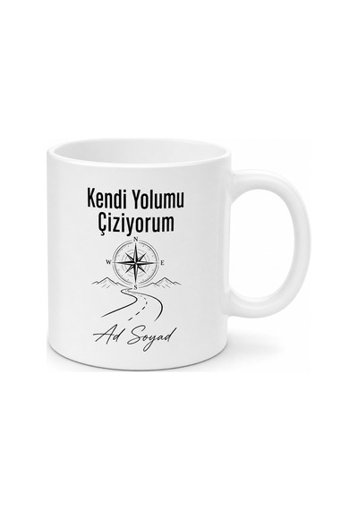 Kendi Yolumu Çiziyorum Yazılı Baskılı Kupa Bardak Motivasyon Hediye Beyaz / Çok Renkli