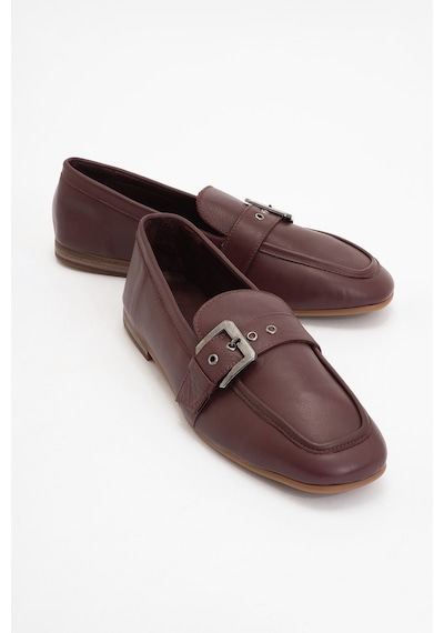 Luvishoes Luvi Shoes Clarıon Bordo Cilt Hakiki Deri Kemerli Küt Burun Kadın Loafer Ayakkabı Bordo