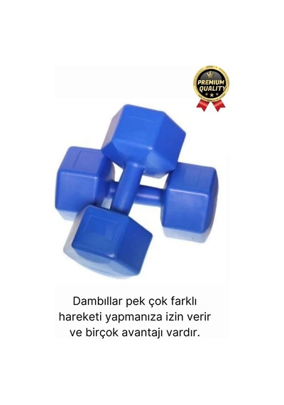 Premium Kalite Fitness Spor Egzersiz Vücut Kas Geliştirme Mavi 5 Kg Dambıl Ağırlık Seti - 2 Adet