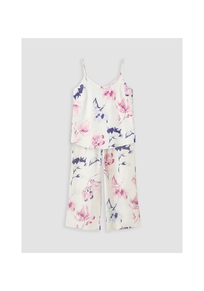 Lcw Dream Ekru Çiçekli İp Askılı Kadın Pijama Takım
