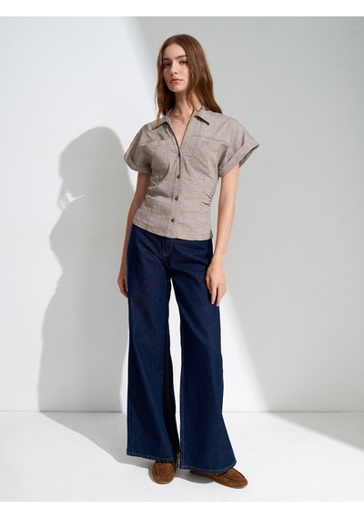 DİLVİN 50548 Drape Vücuda Oturan Gömlek-vizon