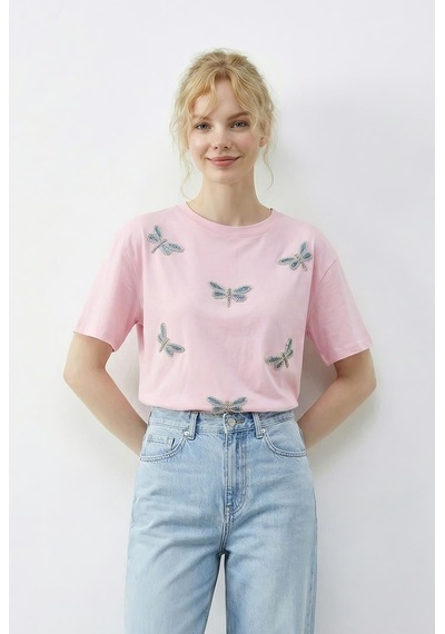 Shade Kadın Boncuk Taş İşlemeli Yusufçuk Desenli Rahat Kalıp T-shirt 2212 60283971 - Şeker Pembe Shade Kadın Boncuk Taş İşlemeli Yusufçuk Desenli Rahat Kalıp T-shirt 2212 60283971 - Şeker Pembe