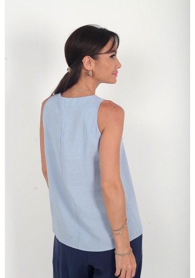 By Saygı Kadın V Yaka Pervazlı İtalyan Cotton Lyocell Bluz Bebe Mavi By Saygı Kadın V Yaka Pervazlı İtalyan Cotton Lyocell Bluz Bebe Mavi