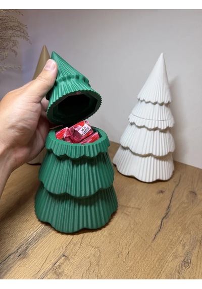 Vaveni 3d Baskı Yılbaşı Ağacı Şeklinde Gizli Hazneli Şeker Ve Hediye Kutusu Kapaklı Süs Kutusu Yeşil Arz