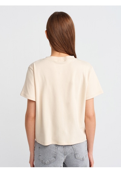 Dilvin 30584 Bisiklet Yaka Pamuklu T-shirt-taş Taş