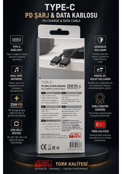 Type-c To Type-c 25w Pd Şarj Ve Data Kablosu 1,5 M Siyah