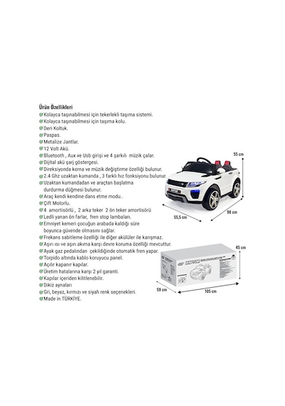 Akar Oyuncak Raptor 12 Volt Uzaktan Kumandalı Akülü Suv Çocuk Arabası Beyaz