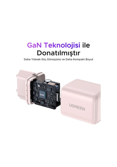 Ugreen 20w Gan Hızlı Şarj Cihazı Type-c Qc Pd 1xusb-c, Pembe, 55556