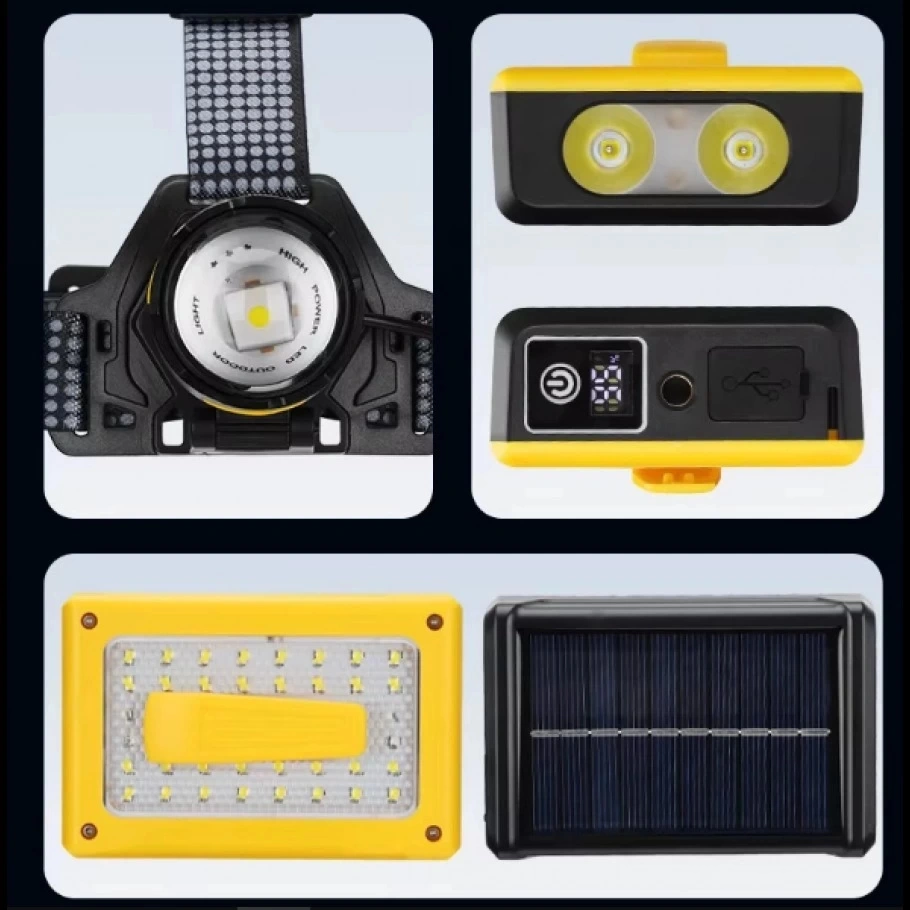 F.b.ı Pro F-3003 Alüminyum Pm10-tg Led Type-c Powerbank Ve Solar Şarjlı Kamp Kafa Feneri Çok Renkli