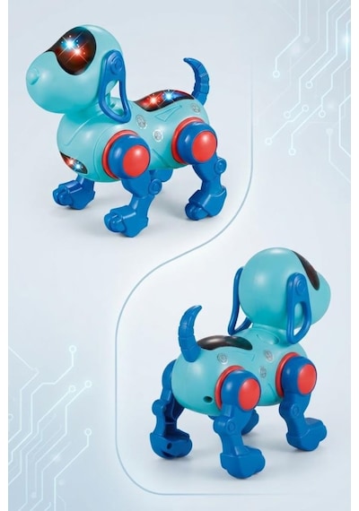 Yürüyen Robot Müzik Ve Işıklı 16 Cm Sallanan Kafalı Gerçekçi Haraketli Eğlenceli Oyuncak Köpek Turkuaz