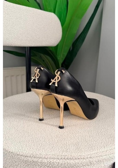 Asmi Shoes Kadın Alexa Arka Toka Detayı 10 Cm İnce Topuklu Ayakkabı&stiletto Siyah Siyah