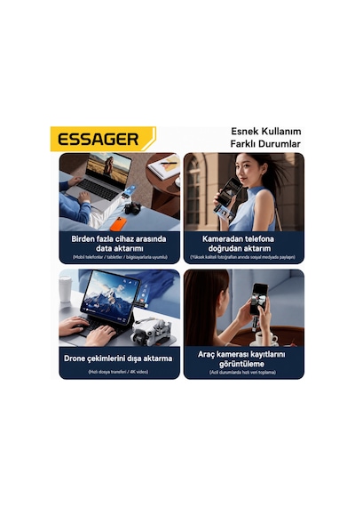 Essager Usb 3.0 Type-c Usb-a Sd Tf Micro Sd Kart Okuyucu 2'si 1 Arada Otg 5gbps