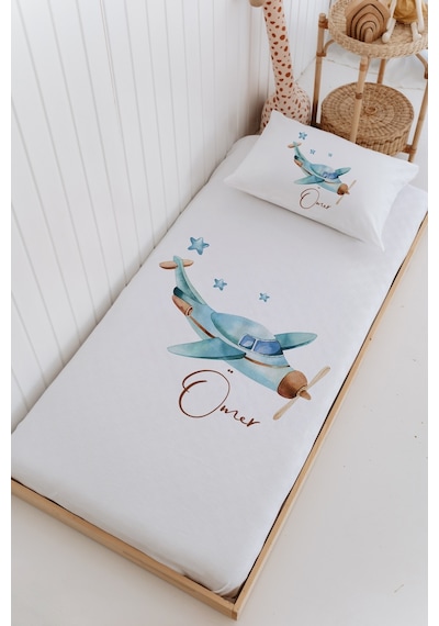 İsme Özel %100 Pamuk Bebek Ve Çocuk Tek Kişilik 165 X 225 Cm Pike Takımı-uçak Beyaz