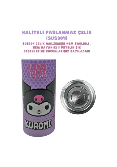 600ml Kuromi Temalı Lisanslı Pipetli Kilitlenebilir Kapak Paslanmaz Çelik Termos Matara Mor Diğer