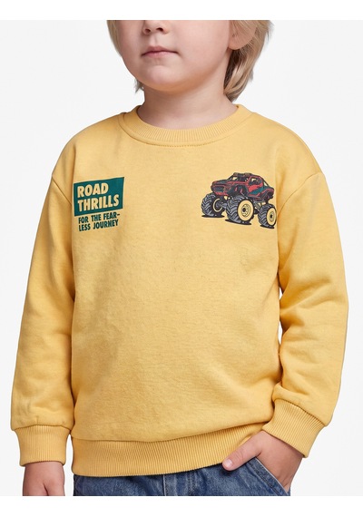 Koton Baskı Detaylı Şardonlu Bisiklet Yaka Uzun Kollu Sweatshirt Hardal 7wmb10124tk