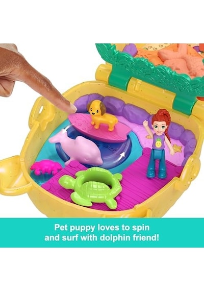 Polly Mini Bebek Ve Aksesuarları İle Ananas Köpekçik Plajı Mini Oyun Seti, Mikro Bebek Ve Evcil Hayvanlar Dahil 8 Aksesuar, Jfv00 000 Açık Krem
