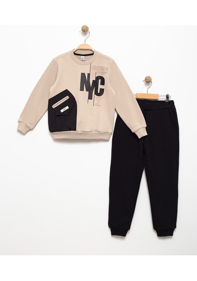 Mnk Baby & Kids Erkek Çocuk Cep Detaylı Baskılı Eşofman Takımı M00756 Bej Mnk Baby & Kids Erkek Çocuk Cep Detaylı Baskılı Eşofman Takımı M00756 Bej