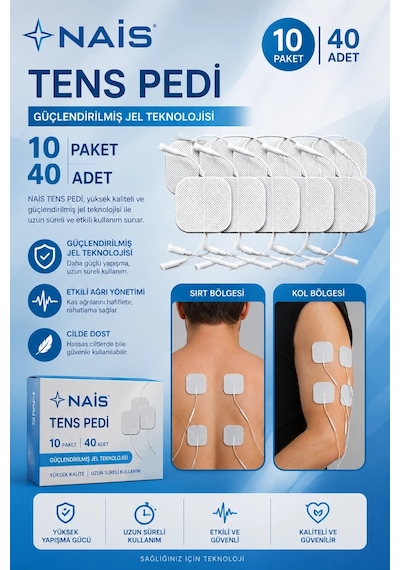 10 Paket, 40 Adet Nais Gold Tens Elektrod Pedi 5x5 Cm Extra Güçlendirilmiş Yapışkanlı Kumaş, Tens Pedi Elektrot Cilt Dostu Jel Yüksek İletkenlik Tens Cihazları İle Uyumlu