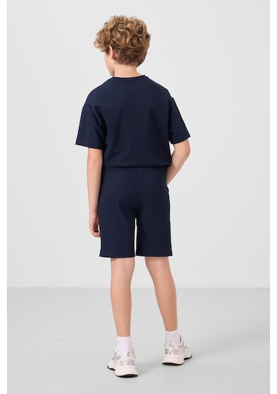 Lacivert Pamuklu Oversize Fit Dokuma Hafif Esnek Chino Erkek Çocuk Şort Takım - 11279 Lacivert