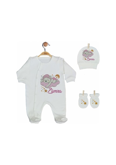 Pia Baby Gl 2003 İsme Özel Ayıcıklı Beşli Tulum Set Krem