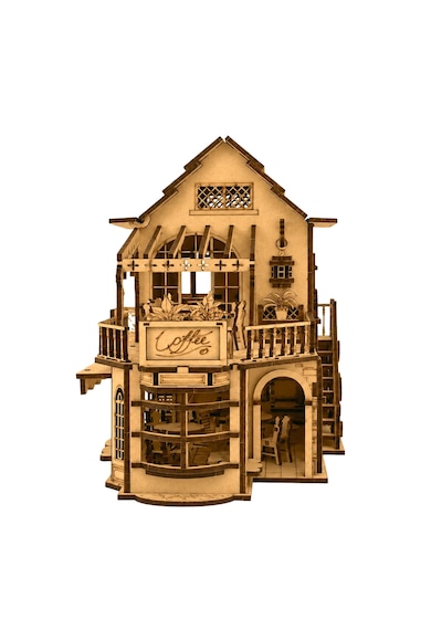 Coffee Shop Diorama Ahşap Maket Seti Dıy Miniatür Kafe Binası Koleksiyoner Modeli 362 Parça
