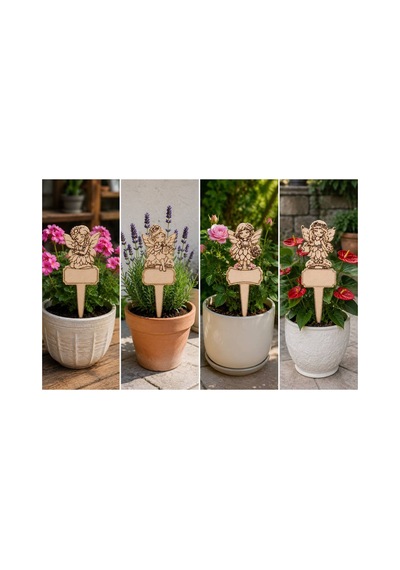 Arliadesign 4 Lü Peri Figürlü Ahşap Saksı Bitki Etiketi 13x30 Cm 3 Mm Mdf Bahçe Ve Çiçek Süsü