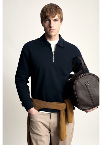 Defacto Pamuklu Regular Fıt Polo Yaka Kalın Kumaş Sweatshirt H1833ax26aunv82 Lacivert-nv82