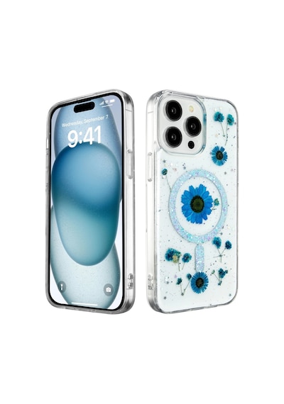 Apple  Uyumlu  iPhone 15 Pro Kılıf Daisy Simli Magsafe Kapak Mavi