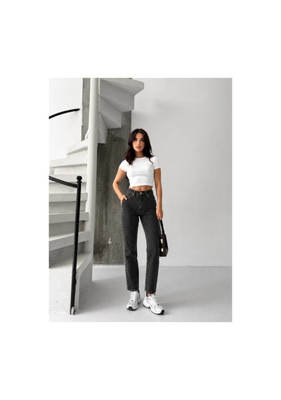Kene Jeans Kahve Tint Bacak Taşlı Mom Jeans Kahve Tint